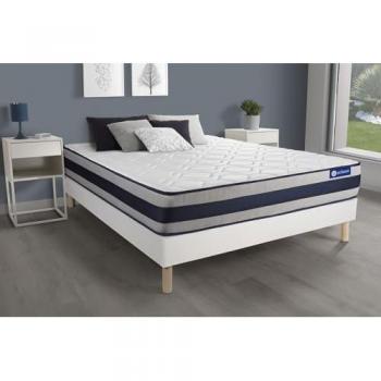 Pack Actisom Somier blanco + Colchón con muelles y viscoelástica 135 x 190 cm, incluye somier multiláminas, muelles ensacados y espuma viscoelástica, 3 zonas de