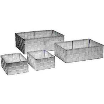 ANDREA HOUSE - Set de Cuatro cestas para baño con diseño Trenzado en Color Blanco 35x25x12,5cm | 32x21x10,5cm | 14x18x8cm