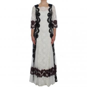 Dolce & Gabbana White Floral Lace Full Length Gown Dress - IT38|XS, Size: 2XS