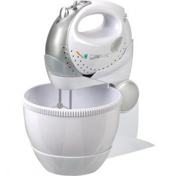 Clatronic HMS 2739 - Batidora amasadora y batidora de mano, 5 velocidades + turbo, recipiente giratorio, 250 W, color blanco