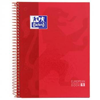 Cuaderno A5+ Oxford Rojo, 80 Hojas Microperforadas, Tapa Extradura, Cuadrícula 5x5