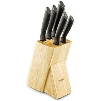 Juego de Cuchillos Moderno Tefal Comfort 5 Piezas Acero Inoxidable con Bloque de Madera
