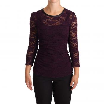 Dolce & Gabbana Purple Lace Long Sleeve Top Blouse - IT38|XS, Size: 2XS, Female, Sheer Lace with Attached Camisole