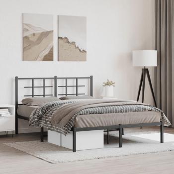 Estructura de Cama con Cabecero de Metal Negro 135x190 cm