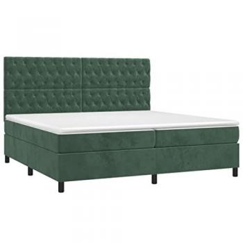 Cama box spring con colchón terciopelo verde oscuro 200x200 cm - VidaXL, incluye colchón viscoelástico, espuma, protector, muelles ensacados, adaptable y acolchado reversible