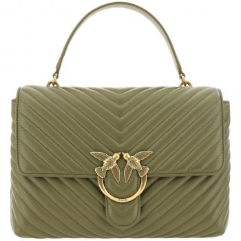 Pinko Green Calf Leather Love Lady Handbag, Quilted Leather, Female, Size: ONE SIZE