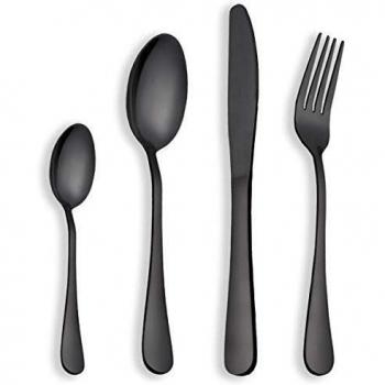 Berglander Cubiertos Set Black Gold, Cubiertos negros de 24 piezas, Cubiertos negros de titanio de 24 piezas, Cubiertos plateados oro negro de 24 piezas, Servicio para 6