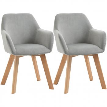 HOMCOM Pack de 2 Sillas de Comedor Modernas Acolchadas Tapizadas en Terciopelo con Respaldo Medio y Patas de Madera de Caucho para Salón Cocina Carga