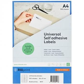 Etiquetas Autoadhesivas Rillprint, 105 x 37 mm, Pack de 16, Color Blanco