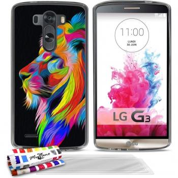 Carcasa flexible Ultra-Slim LG G3 VS98 de exclusivo motivo [Leon multicolor] [Gris] de MUZZANO + 3 Pelliculas de Pantalla UltraClear + ESTILETE y PAÑO MUZZANO® REGALADOS - La Protección Antigolpes ULTIMA, ELEGANTE Y DURADERA para su LG G3 VS98