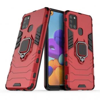 Funda Magnética Roja con Anillo para Móvil Samsung Galaxy A21S - Carcasa Antigolpes Resistente Rígida Dura, Tecnología de Absorción de Golpes, Soporte para Ver Multimedia en Manos Libres