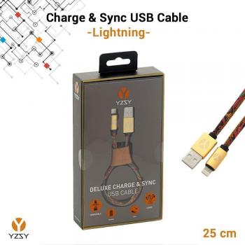 YZSY Deluxe - Cable de Conexión [ Sincro y Carga ] para Dispositivos Apple, USB a Lightning - Red Paisley 25cm