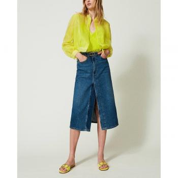 TWINSET Women's Regular Fit Dark Blue Denim Midi Skirt Size 38