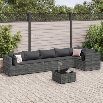 7-Piece Grey Poly Rattan Garden Lounge Set with Cushions