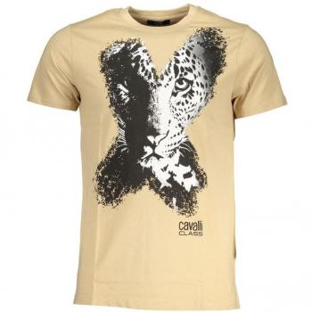 Cavalli Class Beige Cotton T-Shirt with Print Logo - XL