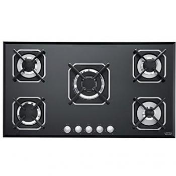 Lofra HGN9E0 Encimera de Gas 90 cm Negra con 5 Fuegos y Wok Central