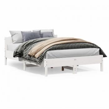Cama sin colchón blanca 140x200 cm de madera maciza de pino con estructura y cabecero
