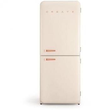 Frigorífico Combi Retro No Frost 401L Blanco con Maneta Oro Rosa, 3 Estantes y 2 Cajones