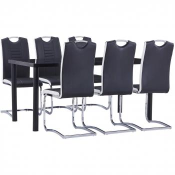 Juego de comedor 7 piezas en cuero sintético negro