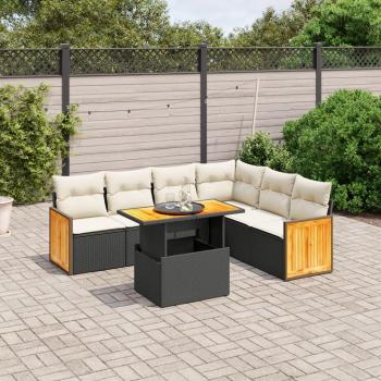 7-Piece Black Poly Rattan Garden Sofa Set with Cushions