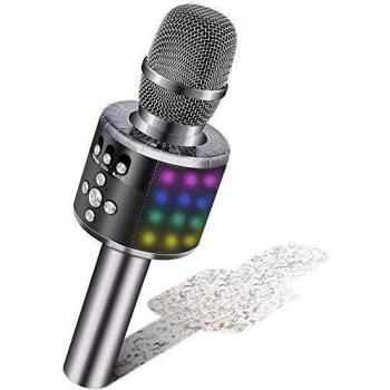 Micrófono Inalámbrico de Karaoke Bluetooth BONAOK con Luces LED Controlables, Máquina Portátil de Karaoke, Altavoz, Regalo de Cumpleaños, Juguete de Viaje para Android PC