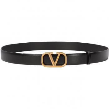 Valentino Garavani Men's VLogo Signature Belt in Black, Size 105, Black Leather Belt with VLogo Buckle