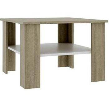 vidaXL White and Sonoma Oak Plywood Coffee Table 23.6x23.6x16.5