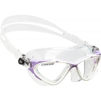 Máscara de natación Cressi Planet, color blanco-lila, con diseño ergonómico, lente antiempañante, hebillas ajustables y sello de silicona para mayor comodidad y ajuste