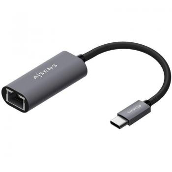 Aisens Adaptador USB Tipo-C a RJ45 Ethernet Gigabit A109-0709, Macho a Hembra, 1000Mbps, 15cm, Gris