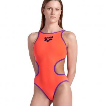 Bañador de mujer Arena One Biglogo - Coral Brillante y Púrpura - Talla 32