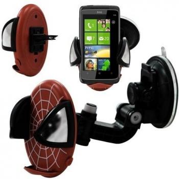 Soporte Universal para Coche con Ventosa para HTC Trophy diseño lienzo color rojo