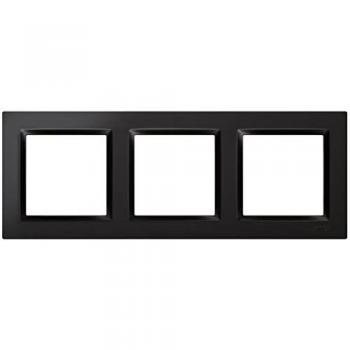 Marco Interruptor de Pared Simon 10, 3 Elementos, Color Negro, Compatible con Mecanismos Simon 10, Apto para Interiores, Fácil de Montar, Compatible con Pulsador, Conmutador y Enchufe