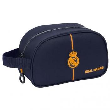 Neceser Escolar Infantil Real Madrid 2ª Equipación 24/25 Azul Marino, Mediano con Asa Adaptable a Carro, Fácil Limpieza, 26x12x15 cm, 5L
