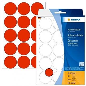 Etiquetas Multiuso HERMA 2272, Redondas Ø 32 mm, Papel Mate, Color Rojo, 480 Unidades