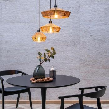 Lámpara colgante Yunkai de papel y madera, 3 luces E27