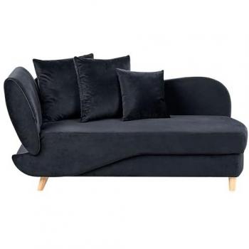 Chaise Longue Moderna Izquierda de Terciopelo Negro con Almacenaje y Cojines Meri II