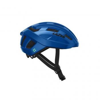 Casco de ciclismo Lazer Tempo KinetiCore negro y azul, cumple con las certificaciones CE y CPSC
