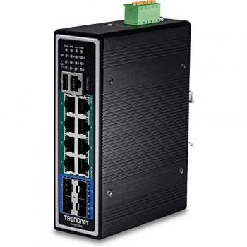 TRENDnet 12-Port Hardened Industrial Gigabit PoE+ Layer 2+ Managed DIN-Rail Switch, TI-PG1284i, 240 W Power Budget, Hardened IP30 Network Ethernet Gigabit PoE+ Switch
