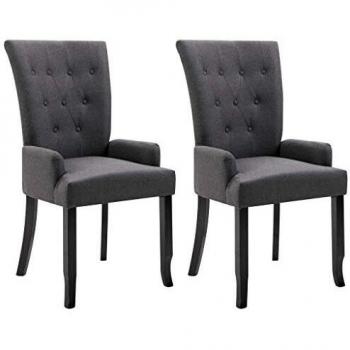 Dark Grey Fabric Dining Chairs with Armrests - Set of 2