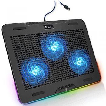 KLIM Aurora - Base de refrigeración para portátiles RGB - 11 a 17 + Refrigeración para portátil Gaming + Ventilador USB + Estable y Resistente Base de Aluminio + Gran compatibilidad + Nueva 2020