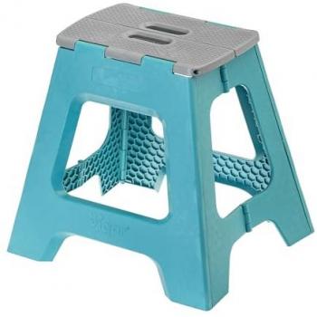 Taburete Plegable Compacto VIGAR® - 40 cm de Altura, Resistente hasta 150 kg, Ideal para Espacios Reducidos, Antideslizante y Ligero - Modelo Turquesa de Plástico Rec