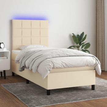 Cama Box Spring con Colchón y Luces LED Crema 80x200 cm Tela