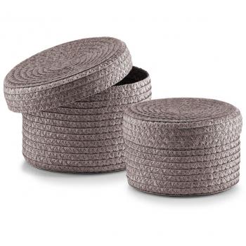 Zeller 14122 - Juego de cestos redondos con tapa, polipropileno, 16 x 10 cm y 17 x 12 cm, color gris