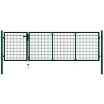 vidaXL Puerta Valla Metálica Jardín Acero Anticorrosión Verja Llave Cerradura 4 Paneles Rejilla + 2 Postes Integrados Vallado Cercado Verde 350x100 cm