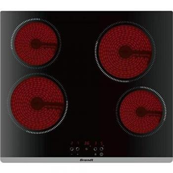 Placa Vitrocerámica Brandt BPV6420B - 60 cm, 4 Fuegos, 6000W, Negro, Con Mandos Táctiles y Seguridad Infantil