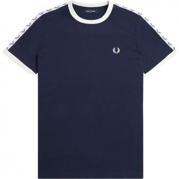 Camiseta Deportiva Hombre Fred Perry Taped Ringer con Diseño en Contraste, 100% Algodón, Color Azul