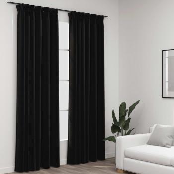 Cortinas opacas de lino con ganchos, 2 piezas, color antracita, medidas 140x245 cm