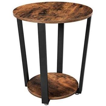 Mesa auxiliar redonda vintage de metal con marco de hierro, aspecto de madera, estable y sencillo, para salón y dormitorio