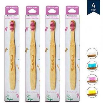 Humble Brush Cepillo de dientes de bambú para niños violeta ultra suave 4 piezas