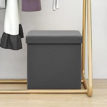 Taburete gris de PVC con almacenaje plegable